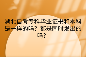 湖北自考?？飘厴I(yè)證書和本科是一樣的嗎？都是同時發(fā)出的嗎？