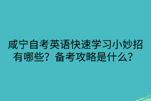 咸寧自考英語快速學習小妙招有哪些？備考攻略是什么？